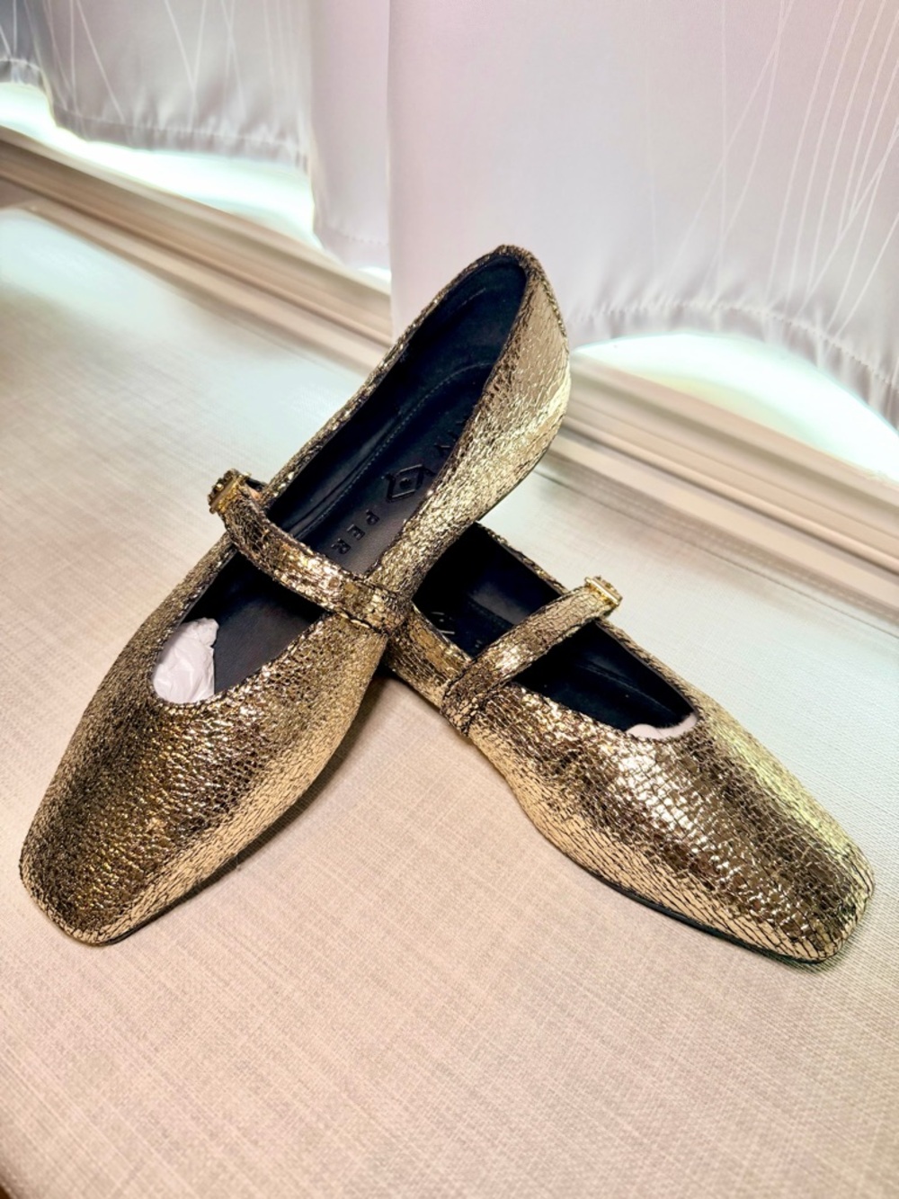 Gold Textured Mary Jane Flats